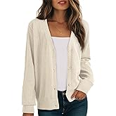 Dokotoo Womens Cardigan Wool Blend Long Sleeve Button Down Sweaters for Women Casual Hollow Out Knit Tops