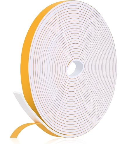 Weather Stripping Foam Tape – 17 Ft EVA Door Seal Strip, 1/4" Thick, No-Residue Adhesive (White, 1" Wide)