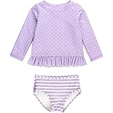 RuffleButts Lavender Heart Polka Dot Long Sleeve Rash Guard Bikini - 10
