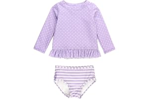 RuffleButts Baby/Toddler Girls Long Sleeve Rash Guard UPF50+ Sun Protected Bikini Swimsuit