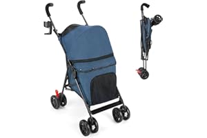 AESRAOU Lightweight Pet Stroller, Dog Stroller for Small Dogs & Cats, One Button Folding Function Compact Portable Travel Cat Dog Stroller