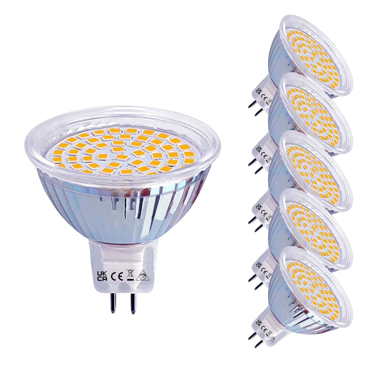 ROTTYI 6Pack MR16 LED Bulbs,GU5.3 Bi-Pin Base Light Bulb,4W(12V, 3000K,120° Equivalent to 50W Halogen),400lm, Beam Angle Recessed Lighting, Non-Dimmable Spotlight, Warm White [Energy Class F]