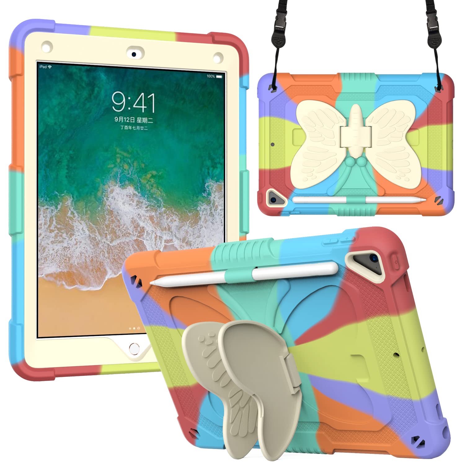 Case for iPad 9.7 Inch (6th/5th Generation, 2018/2017 Model) with Protection, Shockproof Case, 360 Degree Rotating Stand