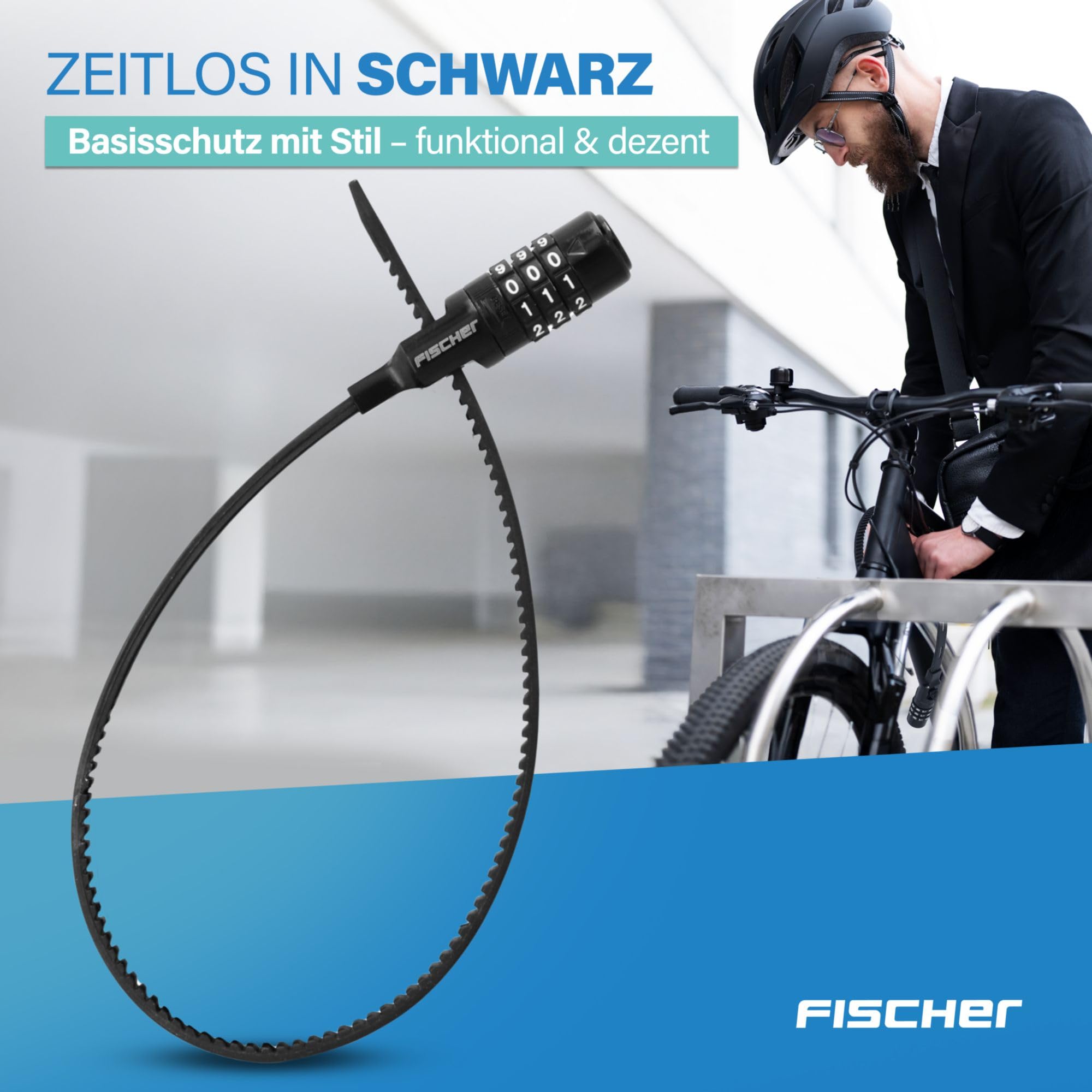 FISCHER Fahrradschloss, Kabelbinderschloss Spezialschloss mit Zahlenschloss, für Fahrrad, Helm oder Skifahren, schwarz, Länge: 53 cm 7
