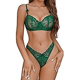 Avidlvoe Lingerie for Women Lace Bra and Panty Sets 2 Pieces Sexy Underwear Underwire Lingerie Set