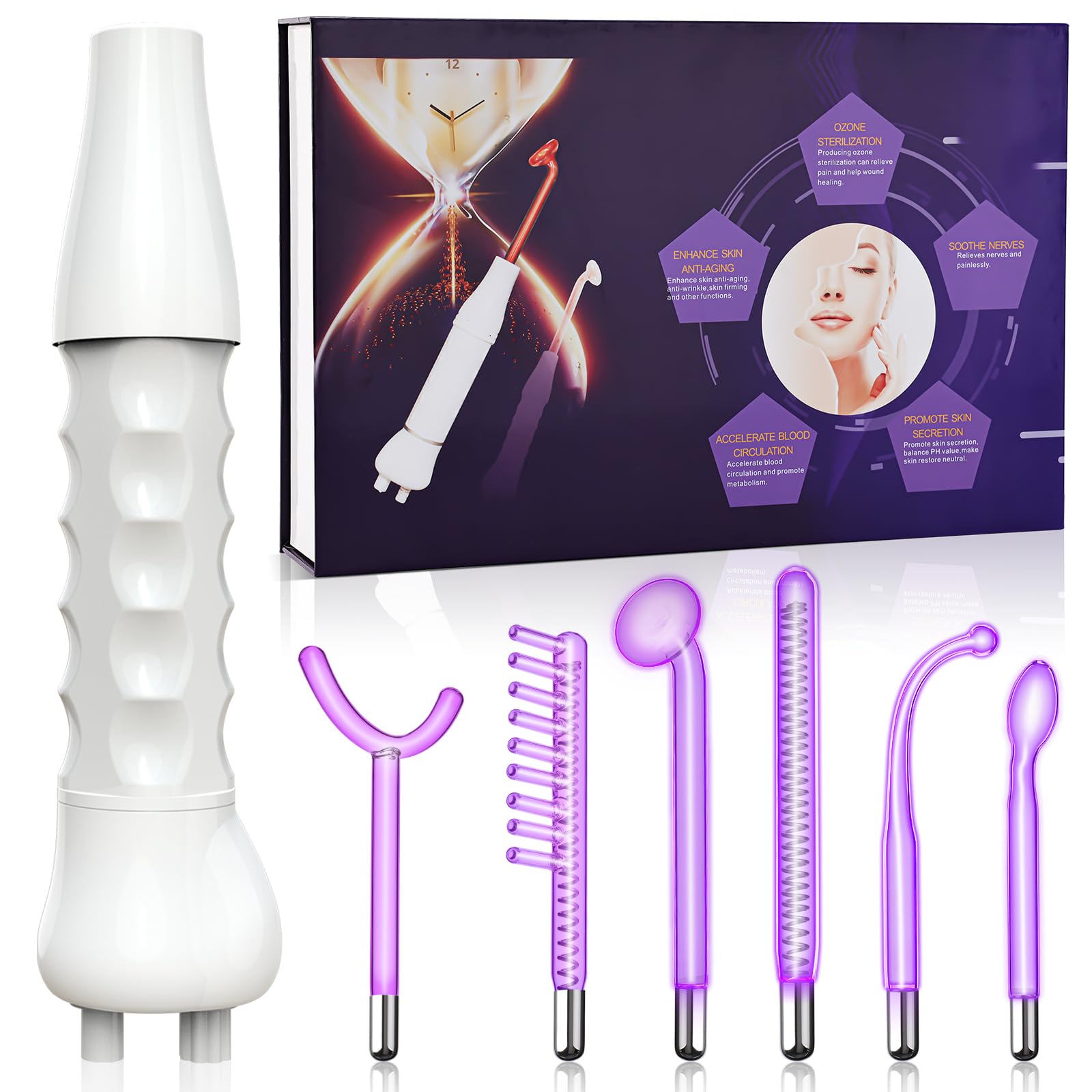 High F-requency Facial Machine, iklestar Professional High F-requency Wand for Hair Growth with 6 Argon Tubes, Violet Skin Care Beauty Machine