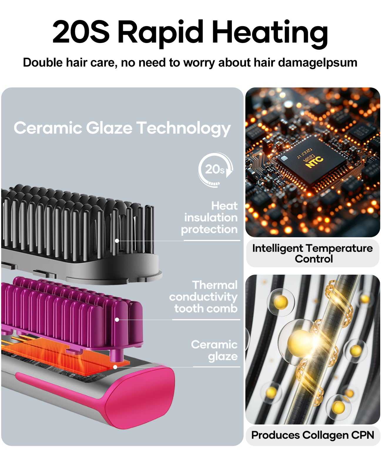 Hair Straightener Brush - Heated Brush Straightener for Women, Plus 3X Dense Bristles Ceramic Straightening Comb for Thick Curly Hair, 16 Temps, Ionic 2 in 1 Flat Iron Brush Dual Voltage Travel