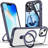 Anqrp O-Ring Magnetic Kickstand Clear Case for iPhone 14/13, Compatible with Mag-Safe, Military-Grade Reinforced 4-Corners Anti-Yellowing Transparent Phone Case Cover for iPhone 13/14, Blue
