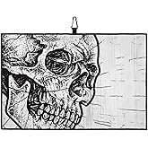 SEVENBABU Golf Towels for Golf Bags with Clip, Funny Microfiber Waffle Pattern Golf Towel, Skull Print on The Wooden Black and White Golf Accessories for Men and Women Gifts 24x16 inch