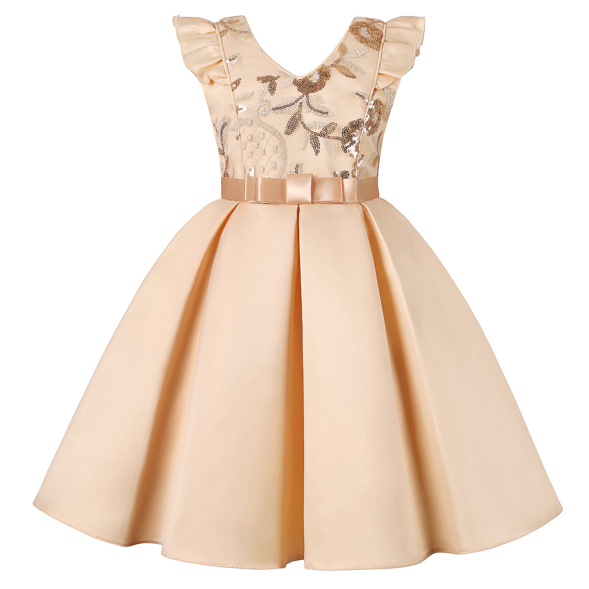 Photo 1 of BUNNY LULU Knee-Length Girls Dress Bridesmaid Wedding Princess Children's Bow Birthday Ball Party Show Evening Lavender(4-5T, Champagne)
