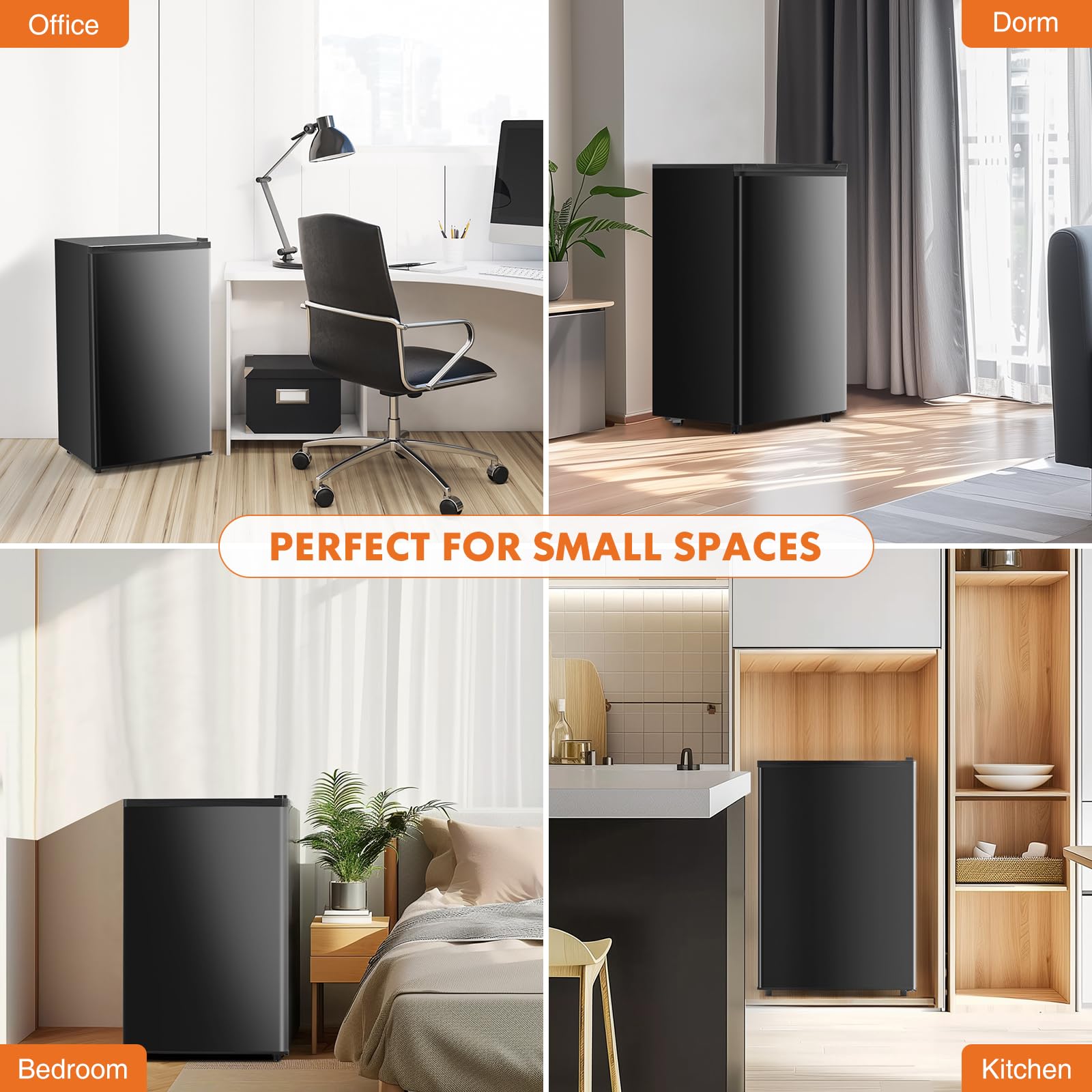 Sweetcrispy 3.2 Cu.Ft Mini Fridge with Freezer Small Refrigerator Single Door Adjustable Thermostat Energy-efficient Low Noise, Compact Fridge for Bedroom, Office, Dorm (Black)