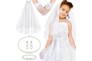 Bencailor 5pcs Halloween Costume Accessories Set for Girls Lace Gloves with Hair Comb Pearl Necklace Bracelet Earrings