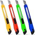 TIFICAL 4 Pack Box Cutter, 9mm Snap-off Utility Knife, Box Cutter Retractable for Opening Packages Cartons, Box Opener, Disposable Razor Knife Exacto Knife Perfect for Office and Home use
