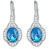 Gnteey Natural London Blue Topaz Earrings 925 Sterling Silver 9X7mm Oval Cut London Blue Topaz Leverback Drop Earrings For Women