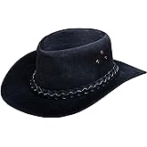 Australian Unisex Western Style Cowboy Outback Real Suede Leather Aussie Bush Hat