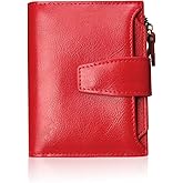 FT FUNTOR Small Wallet for Women Genuine Leather Bifold Compact RFID Blocking Zipper Pocket Ladies Credit Card Slots Purse with ID Window