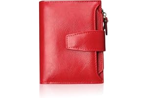 FT FUNTOR Small Wallet for Women Genuine Leather Bifold Compact RFID Blocking Zipper Pocket Ladies Credit Card Slots Purse with ID Window