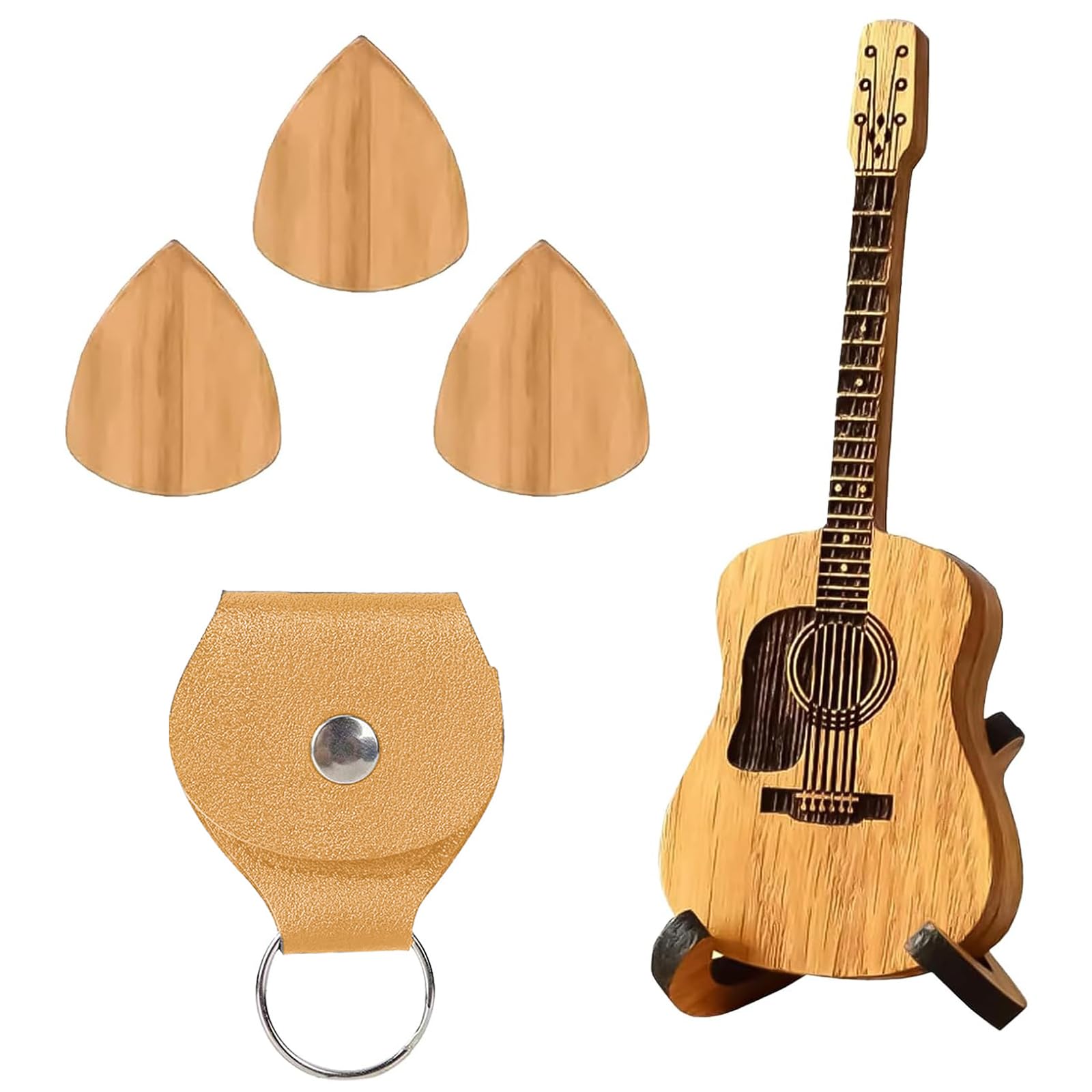 YREYBN Guitar Pick Case, Wooden Acoustic Guitar Pick Box, Guitar Pick Holder, Plectrum Holder with 3 Guitar Picks and Guitar Plectrums for Electric Guitar Acoustic Guitar Bass Guitar Picks