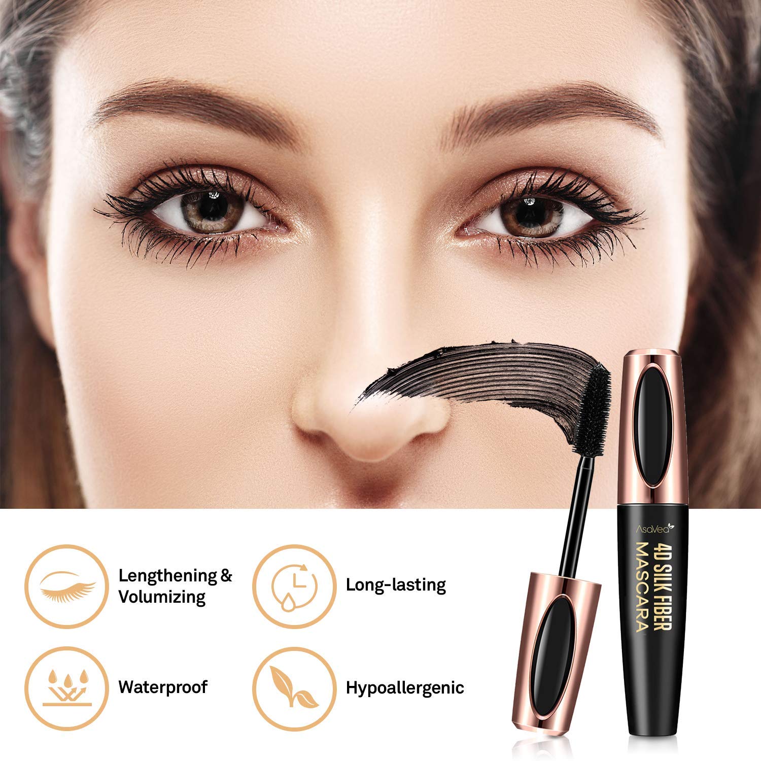Natural 4D Silk Fiber Lash Mascara, Lengthening and Thick, Long Lasting, Waterproof & Smudge-Proof, All Day Exquisitely Lush, Full, Long, Thick, Smudge-Proof Eyelashes : Beauty