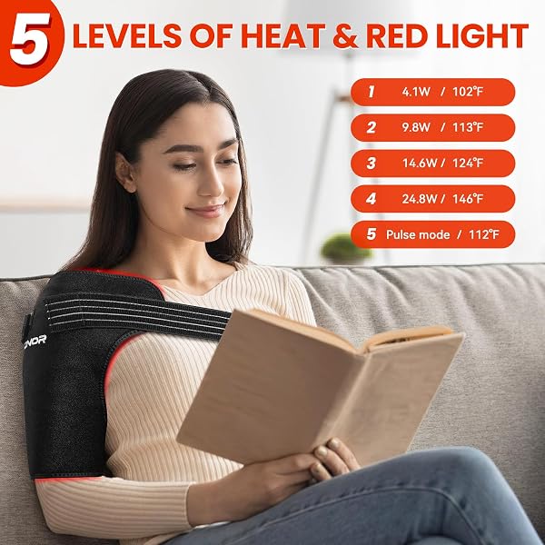 VICONOR RED LIGHT THERAPY FOR SHOULDER PAIN RELIFE, INFRARED LIGHT THERAPY FOR BODY, IMPROVE JOINT MUSCLE, 660NM&850NM RED LIGHT HEATED SHOULDER WRAP WITH MASSAGE, BLACK1