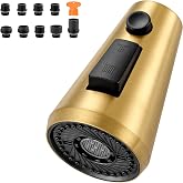 Pull Down Faucet Sprayer Head Replacement, Stainless Steel 3 Function Nozzle with 9 Adapters for Kitchen Sink Faucet, Compatible with Moen Delta Kohler Faucets, Brushed Gold