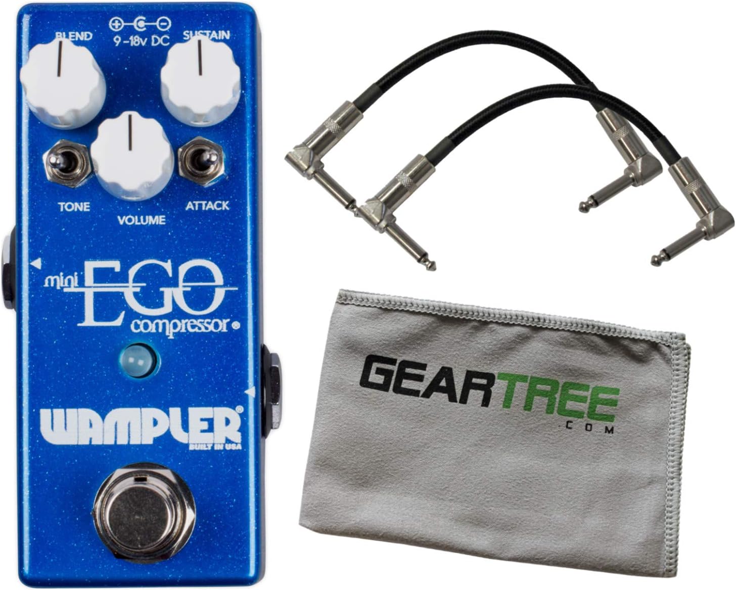Wampler Mini Ego Compressor Pedal w/ 2 Patch Cables and Polish Cloth