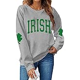 TAOHONG Women St. Patrick's Day Sweatshirts Shamrock Shirt Clover Printed Long Sleeve Irish Gift Casual Loose Fit Tops