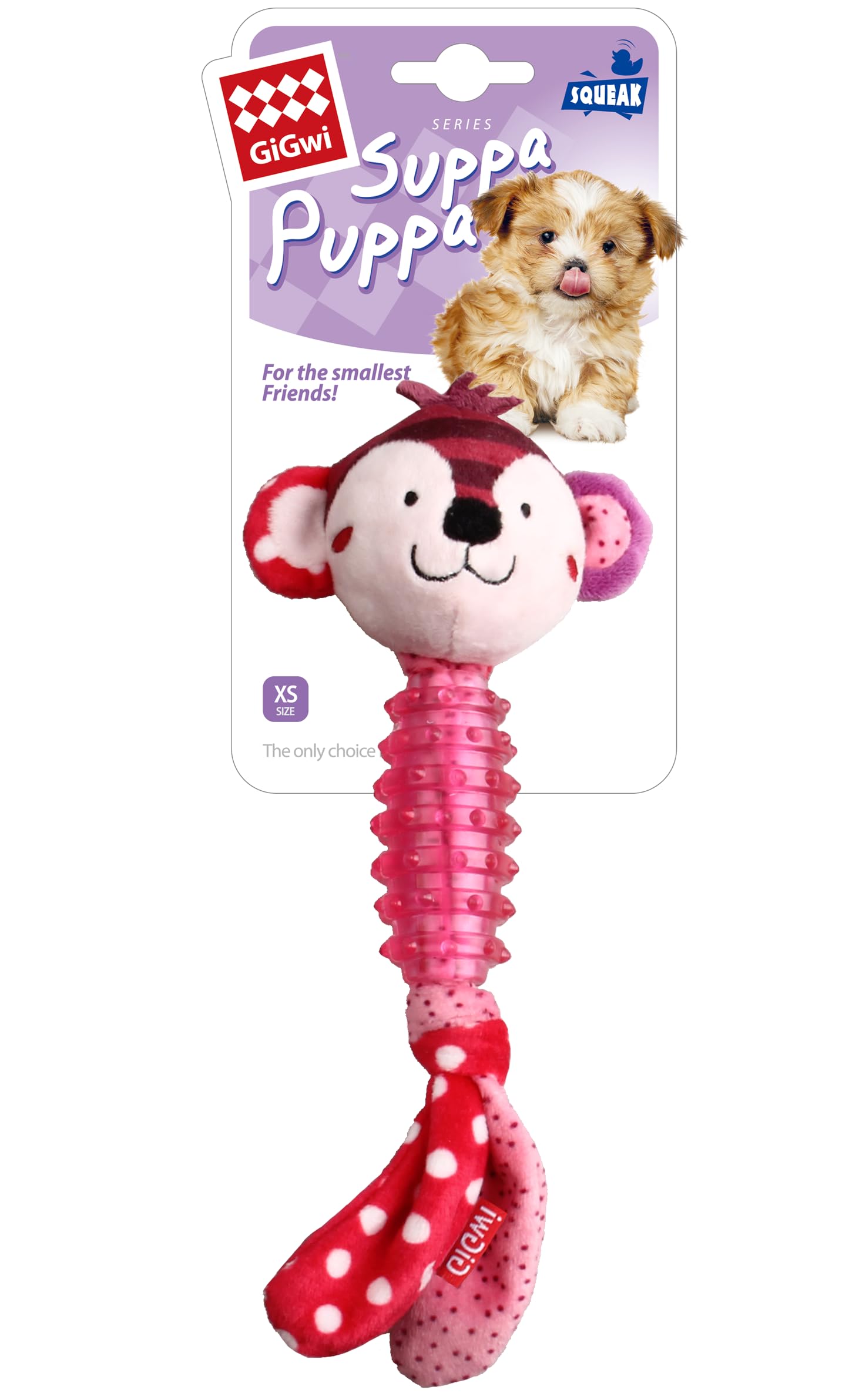 Gigwi Suppa Puppa Squeaker Monkey for Puppies and Small Dogs Pink