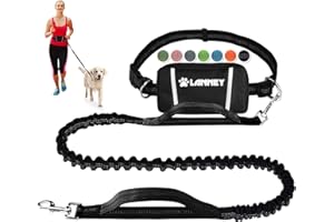 LANNEY Hands Free Dog Leash, Waist Running Leash with Zipper, Walking Pouch for Medium Large Dogs, Dual Handle and Retractable Bungee for Training Jogging Hiking