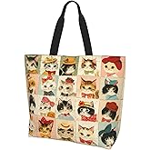BIFMVOG Women's Large Zipper Cat Tote Bag - Reusable Travel Work Shopping Purse