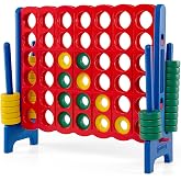 COSTWAY Giant 4-in-a-Row Game Set, Jumbo 4-to-Score for Kids and Adults | 42 Jumbo Rings &amp; Quick-Release Slider, Indoor Outdoor Yard Party Game for Lawn, Holiday Party &amp; Family (Red &amp; Blue)