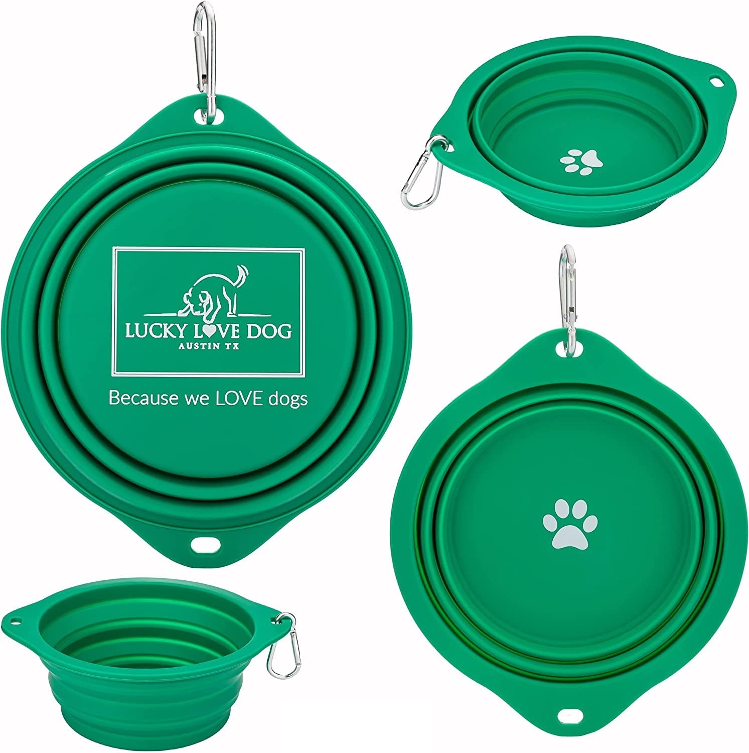 Lucky Love Dog Travel Dog Bowl | Collapsible Compact Water Dog Dish (Grass)