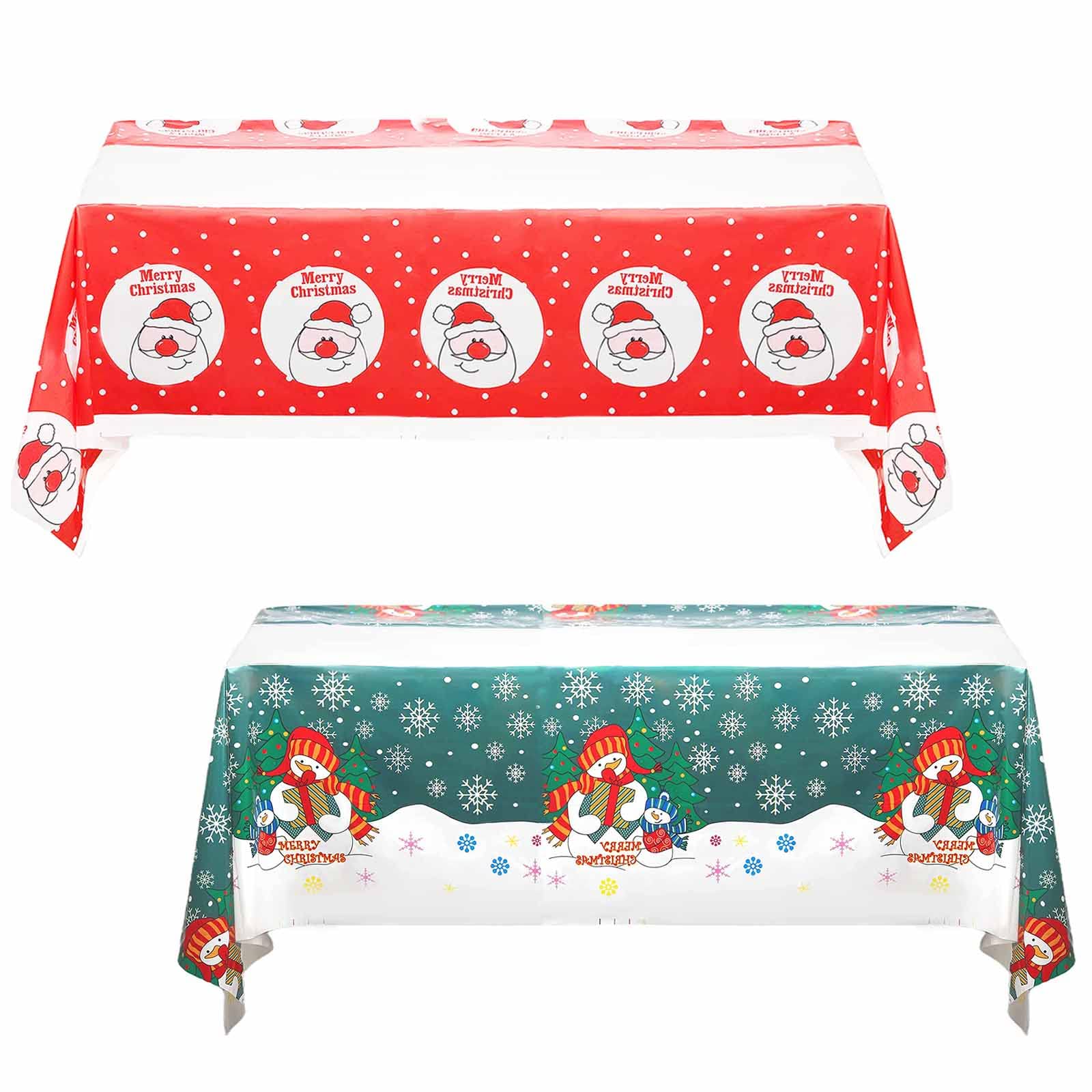 2 Style 108*180cm Christmas Disposable Tablecloths,Christmas Snowman,Holly Santa Xmas Tablecloth Waterproof Tablecloth,Rectangle Table Cloths Party for Christmas Dinner Winter Holiday Party Decoration
