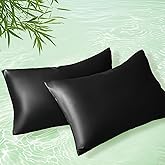 Homiest Cooling Pillow Cases Queen Size Set of 2, 100% Rayon Derived from Bamboo Pillowcase for Hot Sleepers, Breathable & Silky Soft Pillow Covers with Envelope Closure (Black, 20x30 Inch)