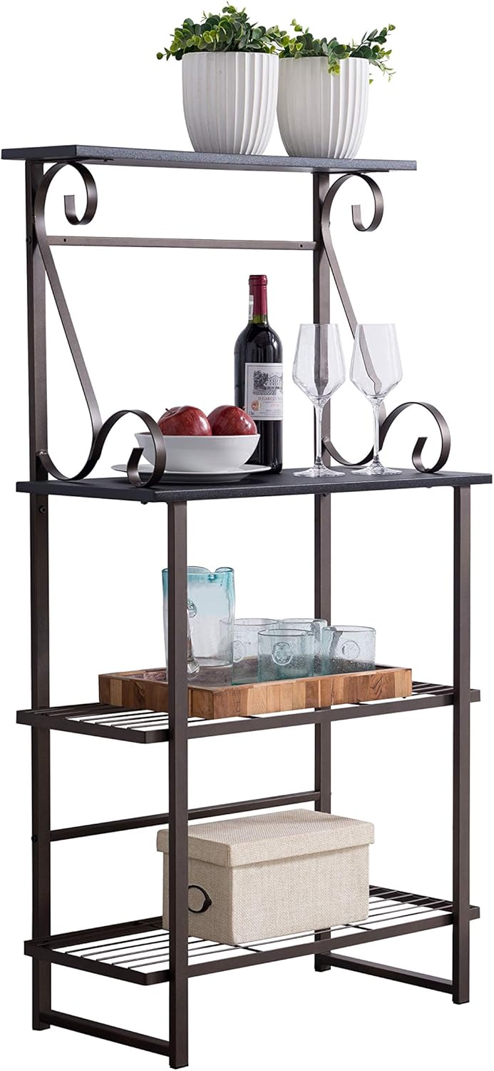 Kings Brand Furniture - Covington Metal Kitchen Baker’s Rack, Pewter - Standing Baker's Racks
