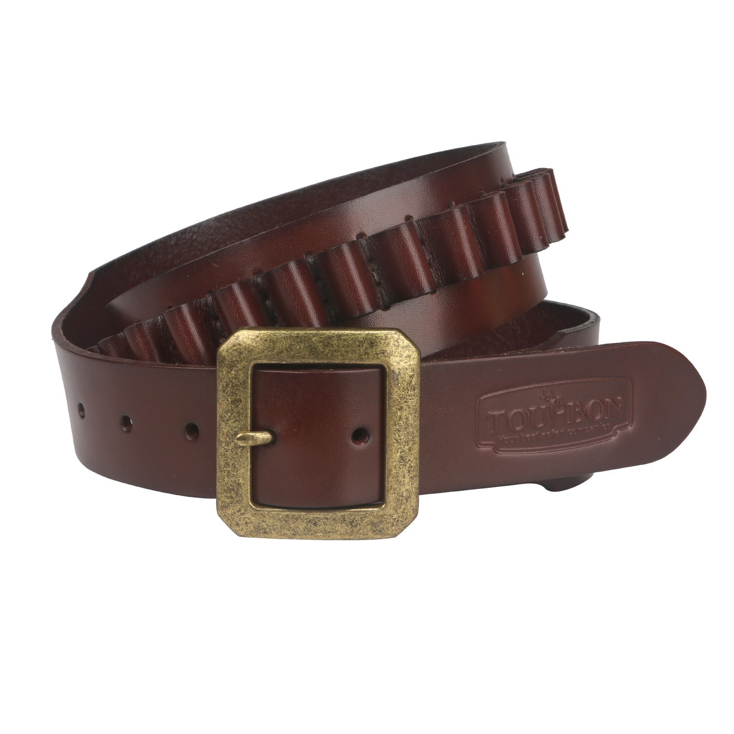 Tourbon Adjustable Leather Bandolier Pistol Cartridge Belt for 44/45 - Brown