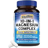Vitalibre 10 in 1 Magnesium Complex, 420mg Elemental Magnesium 120 Capsules | Ultra Strength, Max Absorption | Chelated Magnesium Supplement for Women Men Nerves, Bone &amp; Heart Health | Non-GMO