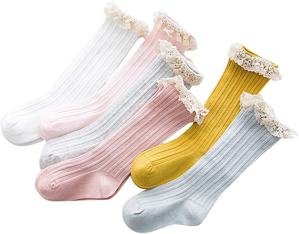 6/12 Paia Calzini Lunghi per Bambino Neonato Ragazze Cotone Elastico Calze Morbide Caldo