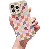 YUMUPIFE Compatible with iPhone 14 Pro Case Cute Checkered Pattern Design for Girls Women, Soft Silicone Shockproof Protective Designed for iPhone 14 Pro Case-Colorful