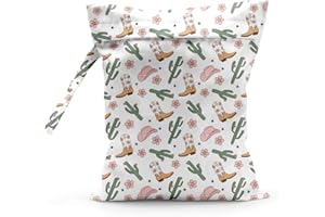 PYKFRHH Wet Bag, Waterproof Wet Dry Bag, Reusable Wet Bags for Travel, Beach, Pool, Swimsuits, Swimwear, Wet Clothes, Towels, Cloth Diapers, Western Cactus Gym Bag, Western Country Stuff Cowgirl Gifts