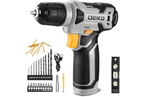 DEKOPRO 8V Cordless Drill, Drill Set with 3/8" Keyless Chuck, 42pcs Acessories, Built-in LED, Type-C Charge Cable, Grey Power