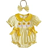 Hibabying My First Easter Baby Girl Outfit Newborn Chick Onesie Short Puff Sleeve Bubble Romper Infant Clothes for Girls