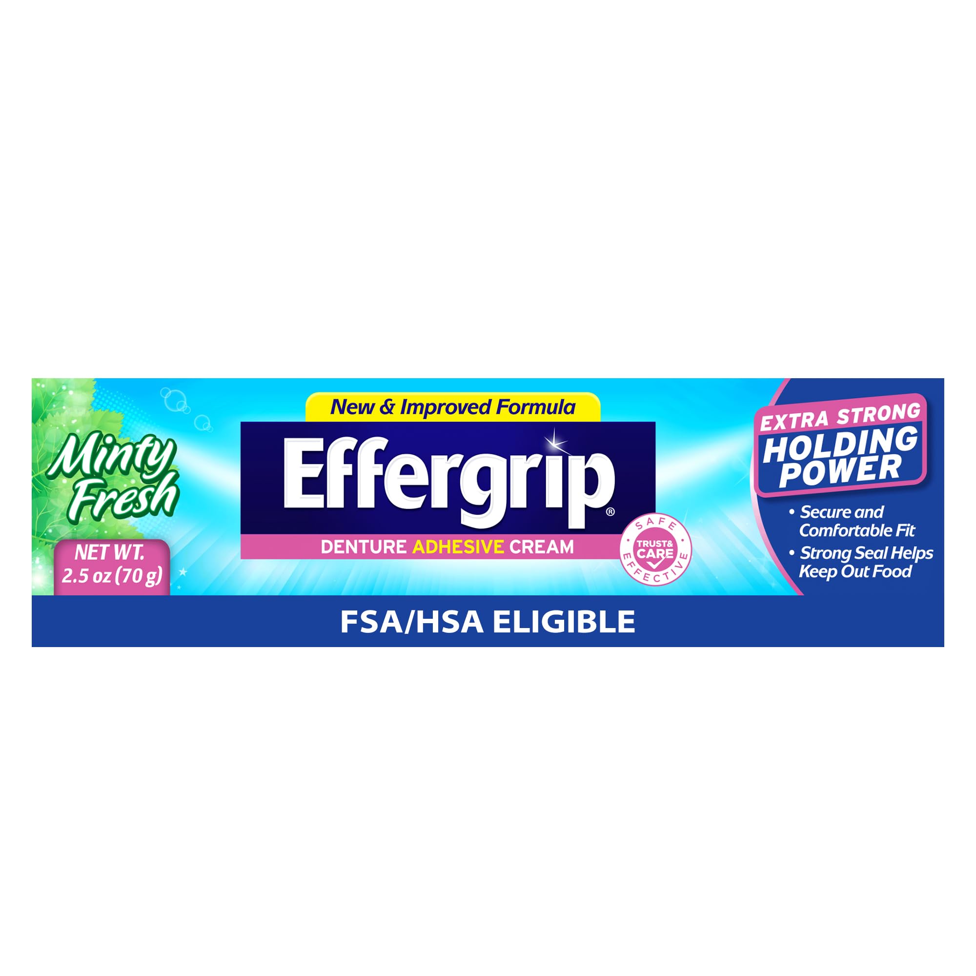 Effergrip Denture Adhesive Cream | Extra Strong Denture Holding Power | 2.5 OZ