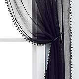 Treatmentex Pompom Black Sheer Curtain Drapes for