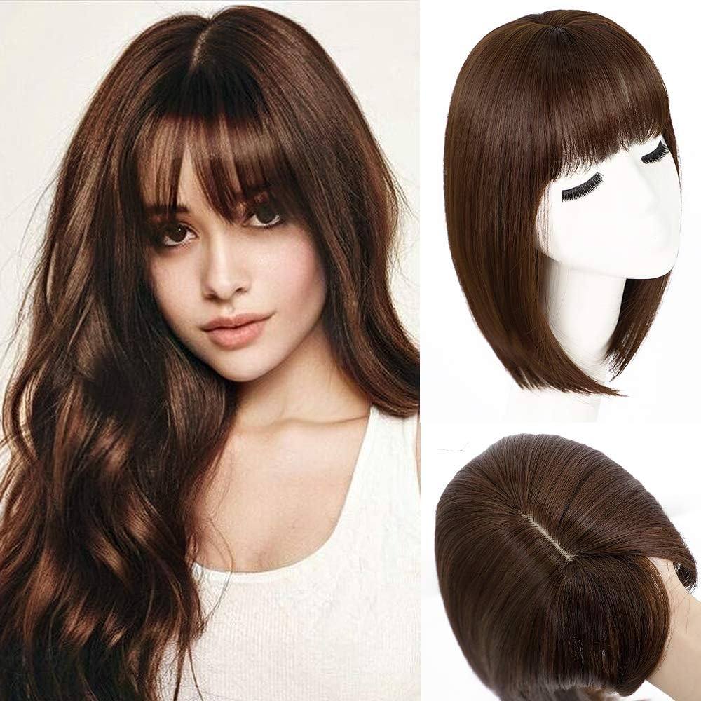 Kookastyle Brown Straight Hair Toppers with Bangs for Women with