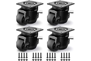 ANDUTEES 4 Pack Leveling Casters, Adjustable Heavy Duty Casters Set of 4, Swivel Plate Industrial Retractable Caster Wheels for Workbench,Machine, Equipment, Shelves (60F, 2200 Lbs Capacity, Black)