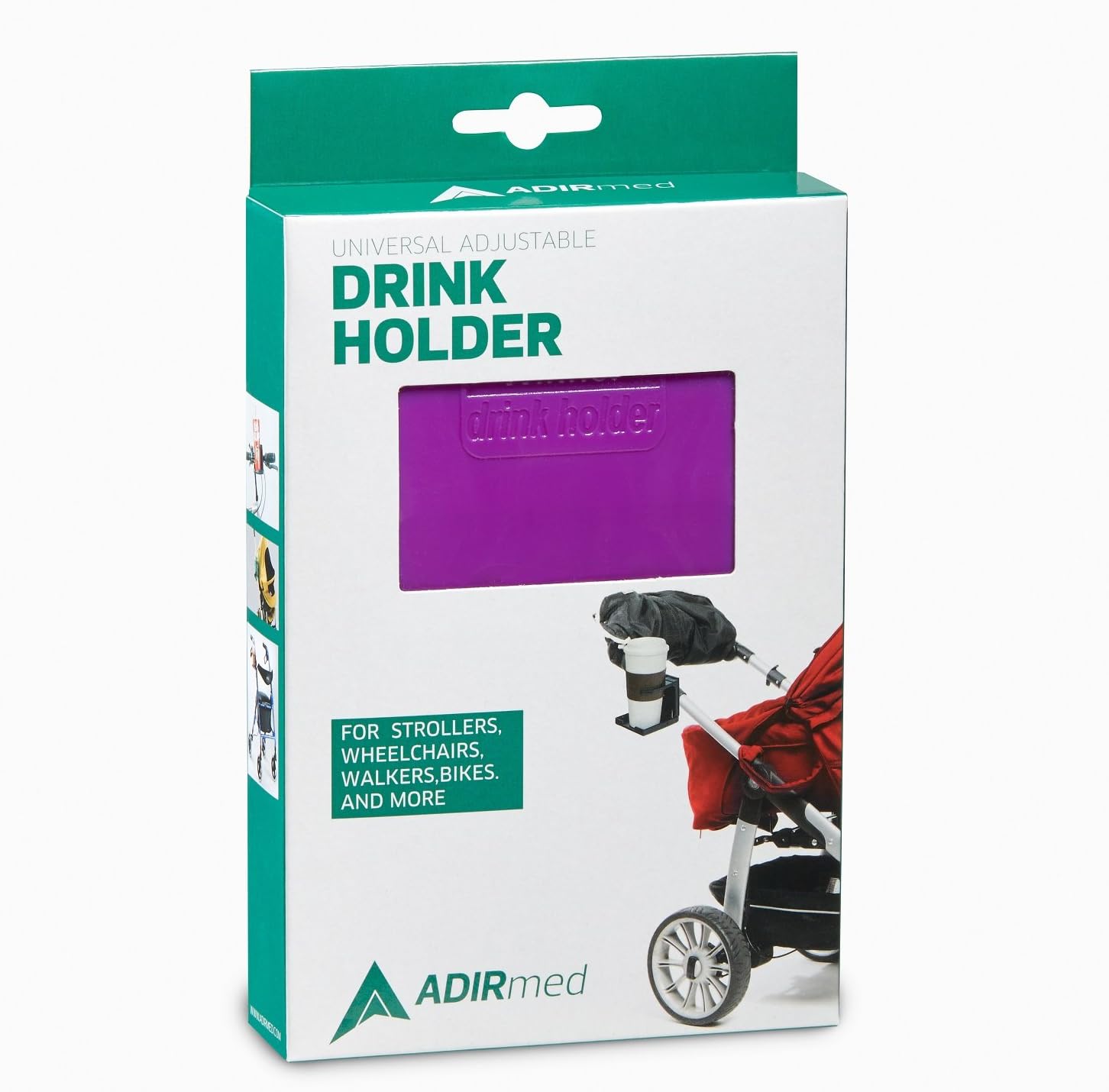 AdirMed Universal Drinking Cup Holder - for Any Kind of Strollers, Walkers, Bicycles, Wheelchairs, Rollator, Cane & Crutch (Black): Health & Personal Care