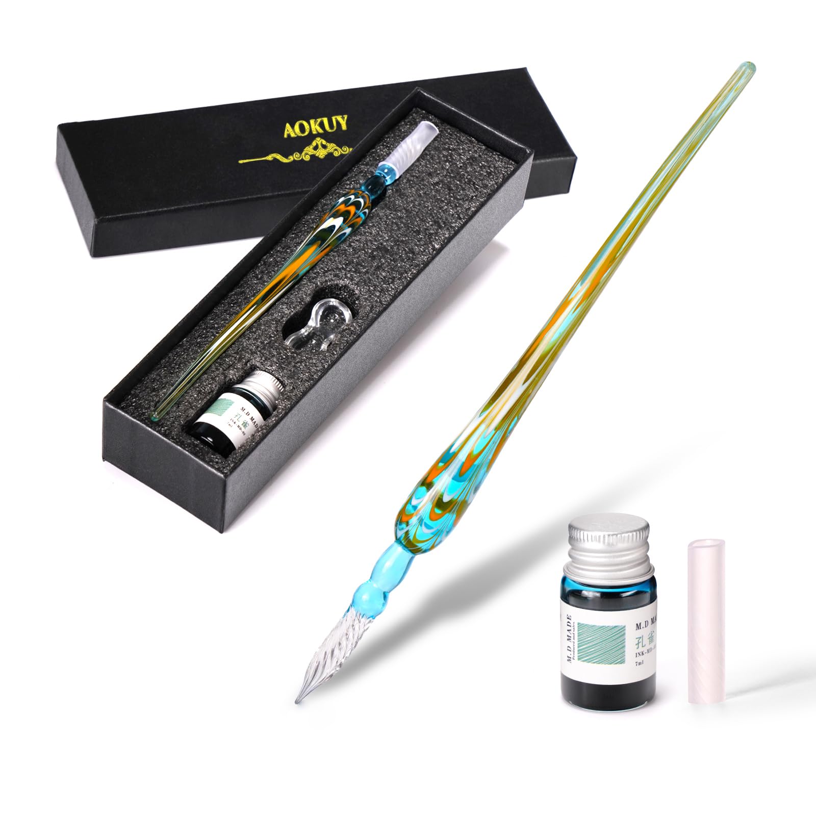 AOKUY Glass Dip Pen Set,Calligraphy Pen,Crystal Signature Pen for Art, Writing, Signatures -Decoration and Business Gift