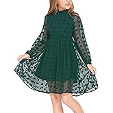 Arshiner Girls Dress Long Sleeve Swiss Dot Ruffle Collar Flowy A-Line Party Dress for Kids 5-13Y