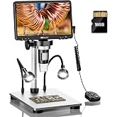 TOMLOV DM9 7" Digital Microscope: 1080P 1200X Coin Microscope Magnifier, 12MP Ultra-Precise Focusing LCD Soldering Microscopes for Adults, PC View, 16GB